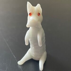 Vtg Hand-Blown Glass Miniature Dog Albino Red Eyes White Animal Figurine Terrier